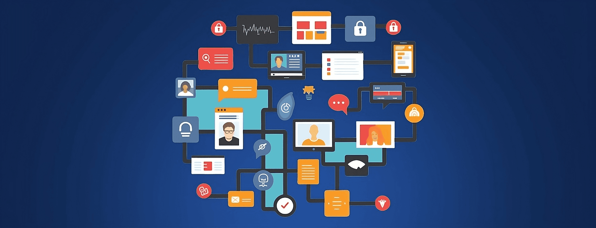 Digital footprint illustration showing connected devices and data points
